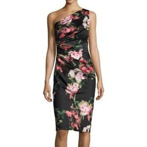 David Meister one-shoulder floral cocktail dress